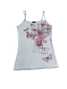 Vintage Y2K Fang Gray Floral Tank Top Fitted Glitter Size Xs